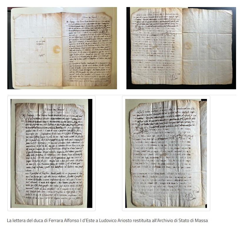 Una lettera di Alfonso I d’Este a Ludovico Ariosto torna all’Archivio di Stato di Massa